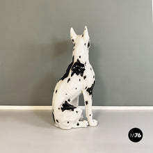 画像をギャラリービューアに読み込む, Black and white ceramic sculpture of Harlequin Great Dane dog, 1980s
