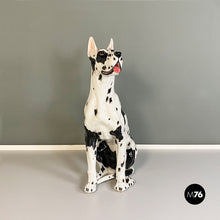 画像をギャラリービューアに読み込む, Black and white ceramic sculpture of Harlequin Great Dane dog, 1980s
