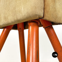 Load image into Gallery viewer, Orange metal and brown tan suede gym horse, 1960s