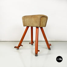 Load image into Gallery viewer, Orange metal and brown tan suede gym horse, 1960s