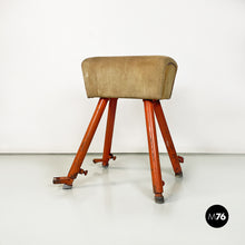 Load image into Gallery viewer, Orange metal and brown tan suede gym horse, 1960s