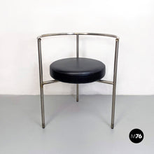 将图片加载到图库查看器,Cockpit shape leather and steel side chair, 1980s