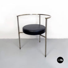 将图片加载到图库查看器,Cockpit shape leather and steel side chair, 1980s