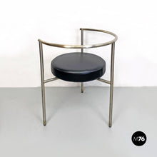 将图片加载到图库查看器,Cockpit shape leather and steel side chair, 1980s