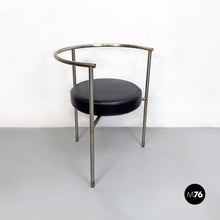 将图片加载到图库查看器,Cockpit shape leather and steel side chair, 1980s