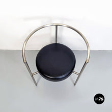 将图片加载到图库查看器,Cockpit shape leather and steel side chair, 1980s