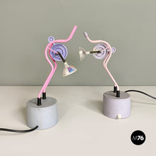 Load image into Gallery viewer, Pink metal table lamps sculpture, 1980s