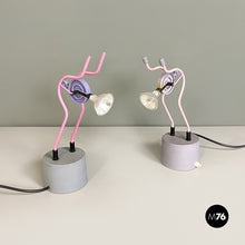 Load image into Gallery viewer, Pink metal table lamps sculpture, 1980s