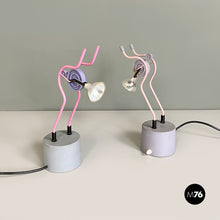 Load image into Gallery viewer, Pink metal table lamps sculpture, 1980s