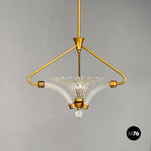 Load image into Gallery viewer, Brass and art glass chandelier, 1940s
