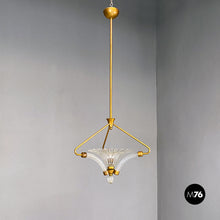 Load image into Gallery viewer, Brass and art glass chandelier, 1940s