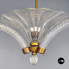 Load image into Gallery viewer, Brass and art glass chandelier, 1940s
