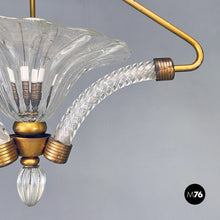 Load image into Gallery viewer, Brass and art glass chandelier, 1940s
