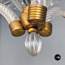 Load image into Gallery viewer, Brass and art glass chandelier, 1940s