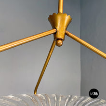 Load image into Gallery viewer, Brass and art glass chandelier, 1940s