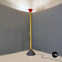 画像をギャラリービューアに読み込む, Grey, red and yellow steel Callimaco floor lamp by Ettore Sottsass for Artemide, 1982