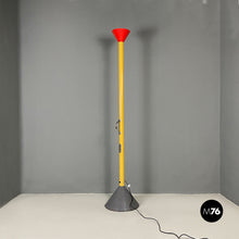 画像をギャラリービューアに読み込む, Grey, red and yellow steel Callimaco floor lamp by Ettore Sottsass for Artemide, 1982