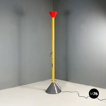 画像をギャラリービューアに読み込む, Grey, red and yellow steel Callimaco floor lamp by Ettore Sottsass for Artemide, 1982