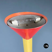 画像をギャラリービューアに読み込む, Grey, red and yellow steel Callimaco floor lamp by Ettore Sottsass for Artemide, 1982