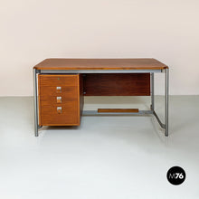 画像をギャラリービューアに読み込む, Industrial metal and wood desk with drawers, 1970s