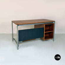 画像をギャラリービューアに読み込む, Industrial metal and wood desk with drawers, 1970s