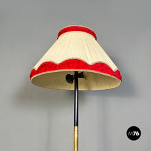 Load image into Gallery viewer, Metal, brass and beige and red fabric floor lamp, 1940s