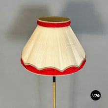 Load image into Gallery viewer, Metal, brass and beige and red fabric floor lamp, 1940s