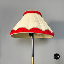 Load image into Gallery viewer, Metal, brass and beige and red fabric floor lamp, 1940s