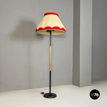 Load image into Gallery viewer, Metal, brass and beige and red fabric floor lamp, 1940s