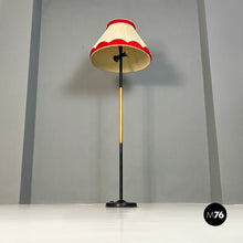 Load image into Gallery viewer, Metal, brass and beige and red fabric floor lamp, 1940s