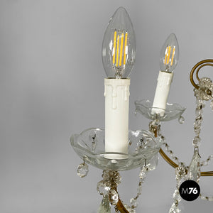 Glass drop chandelier with brass structure, 1900-1950s