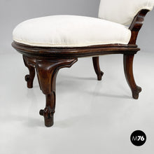 将图片加载到图库查看器，Wooden and white fabric armchairs, 1930s
