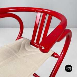 Red wood and fabric folding tub chair, 1980s