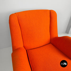 Armchair with orange fabric and wood, 1950s