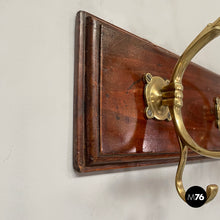 将图片加载到图库查看器，Wall coat rack in wood and brass, 1920s
