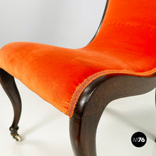 画像をギャラリービューアに読み込む, Chair in orange velvet and dark wood, 1950s
