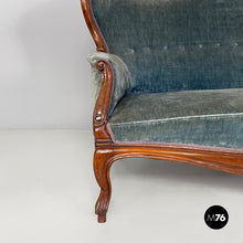 将图片加载到图库查看器，Sofa in light blue velvet and wood, 1930s
