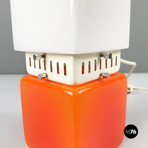 Table lamp in orange and opaline glass with white metal, 1970s