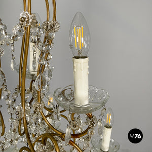 Glass drop chandelier with brass structure, 1900-1950s