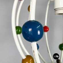 Load image into Gallery viewer, White iron chandelier with colored spheres, 1940s
