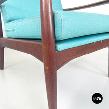 Load image into Gallery viewer, Armchairs in light blue fabric and wood, 1960s
