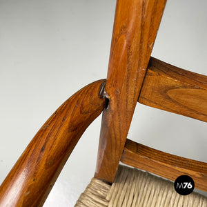 Armchairs in woven straw and wood, 1940s