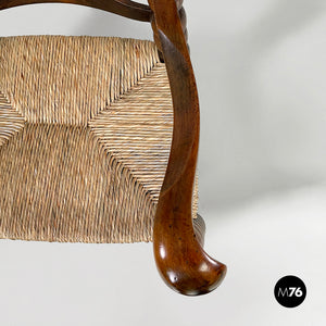 Armchairs in wood and straw, 1960s