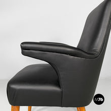 Load image into Gallery viewer, Armchairs in black leather and wood, 1960s
