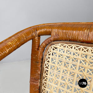 Armchairs in rattan and straw, 1960s