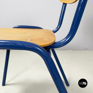 Chair in wood and blue metal, 1970s