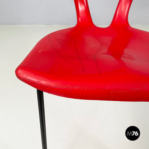 Chair in red plastic and black metal, 1960s