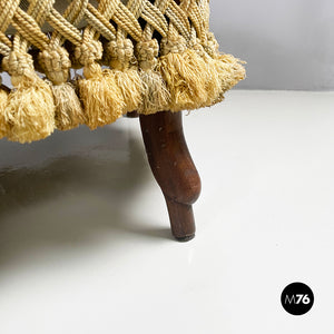 Armchairs in wood and yellow fabric, end of 1800s