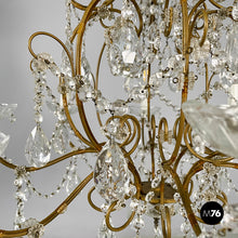 Carica l&#39;immagine nel visualizzatore di Gallery, Glass drop chandelier with brass structure, 1900-1950s
