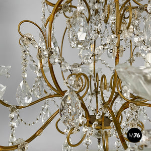 Glass drop chandelier with brass structure, 1900-1950s